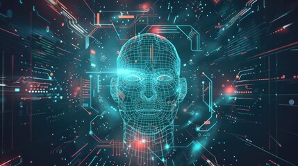 Obraz premium Digital Face in a Cybernetic World