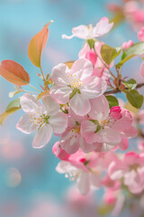 Fototapeta premium Close-up of Blooming Pink Crabapple Flowers in Spring