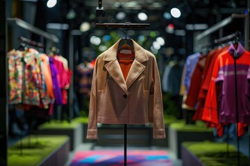 Stylish Fashionable female clothes in boutique