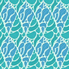 Abstract liquid shapes seamless pattern. Organic elements endless background. Geometric modern repeat cover. Vector hand drawn flat illustration.