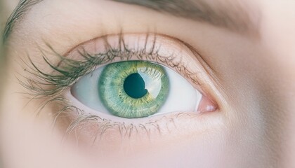 close up of a green human woman right eyeball