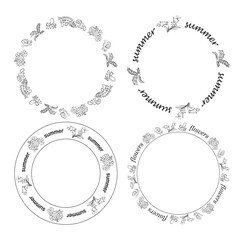 floral frames with decorative plants and flowers. summer nature. vector design elements.