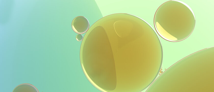 golden drops of serum under the microscope 3D illustration