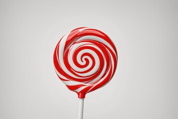 Red and white swirled lollipop on a stick