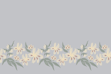 Vintage Floral pattern seamless embroidery white flowers on light blue background. Ikat ethnic texture gladiolus flower ditsy motif vector illustration vintage design Europe style. © Wita Pixs