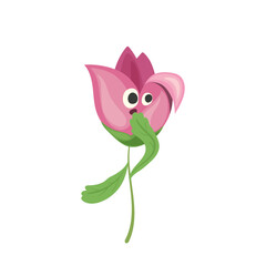 Cartoon flower character with surprised or shocked face emotion isolated on white background