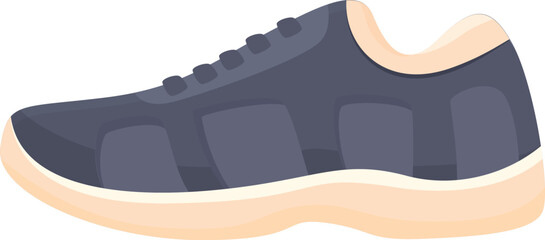 Blue sneaker with shoelaces tied standing on its sole, side view of a running shoe