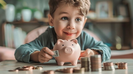 Child Saving Money Piggy Bank Coins Financial Education