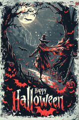 Fototapeta premium Happy halloween banner or party invitation illustration
