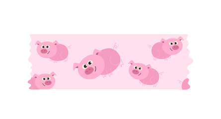Creative washi tape with crazy pigs farm animals levitating in sky seamless pattern design