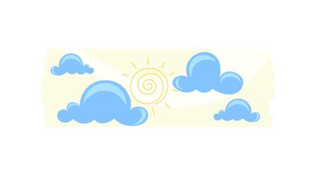 Decorative masking washi tape with sun and clouds on summer sky cute childish cartoon design