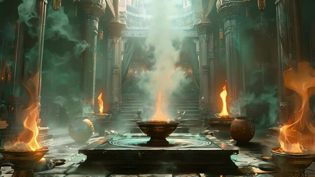 The scent of incense and burnt offerings fills the temple a spiritual offering to appease the powerful and unpredictable spirits.
