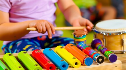 A child playing with a musical instrument.