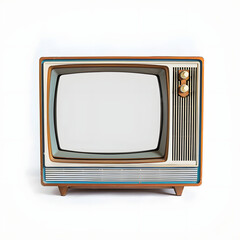 An old vintage retro tv television set with blank screen and isolated on a white background.