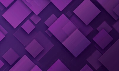 This image features a purple gradient background with layered geometric shapes, primarily squares and rectangles, arranged in a minimalist