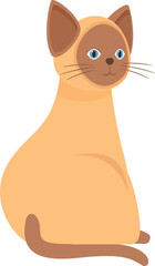 Cartoon siamese cat with blue eyes sitting and looking curiously