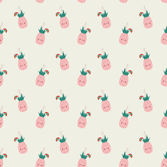 Pineapple seamless pattern. Vector background with summer holiday.