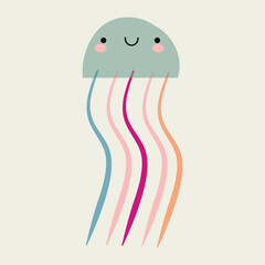 Cartoon jellyfish. Sea animal. Vector illustration.