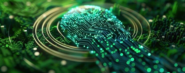 AI-driven sustainability with green tech advancements in a futuristic digital landscape