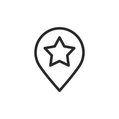 Star in map pin, linear style icon. Location rating. Editable stroke width