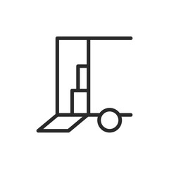 Truck with open bed, linear style icon. Loading and unloading. Editable stroke width