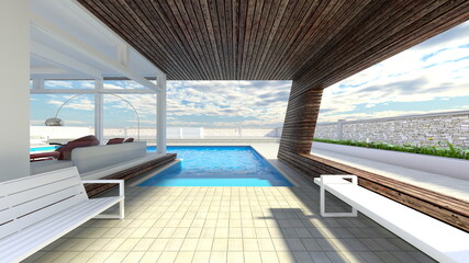 屋上プール　3DCGレンダリング