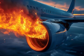 Fototapeta premium Air fire explosion engine passenger plane Burning crashed to the ground. Air accident concept