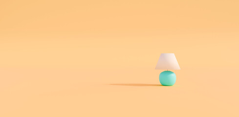 Lampshade with light blue shiny vase on a peach background. Minimalist concept. Space for text. Copy space. Wallpaper, banner. 3d modern background. 3d illustration.