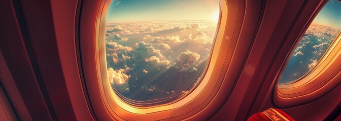 Fototapeta premium Airplane window view. Sky background