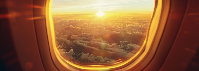 Naklejka premium Airplane window view. Sky background
