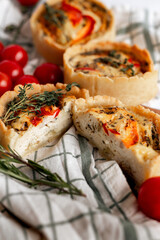 Rustic Tomato and Herb Tart with cherry tomatoes and rosemary, perfect for a veg meal