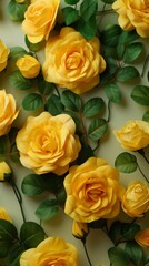 Yellow roses with green leaves