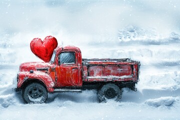 Symbol of love transported through a snowy scene.