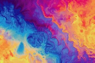 A dynamic movement of multicolored liquid substance in various shades and hues, forming intriguing patterns and shapes