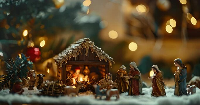 Nativity scene with Christmas figurines creating a festive atmosphere in a home