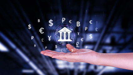 Currency Exchange Concepts and Interbank Payments, use to money transfer global business FinTech Finance Technology Online Banking, online banking interbank payment concept.