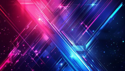 Obraz premium Abstract arrow background with neon blue and pink light glowing effect for modern dance show, night club stage design