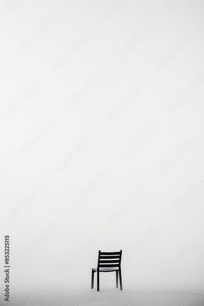 Fototapete a black chair is sitting in a foggy field. the chair is the only object in the image, and it is the 