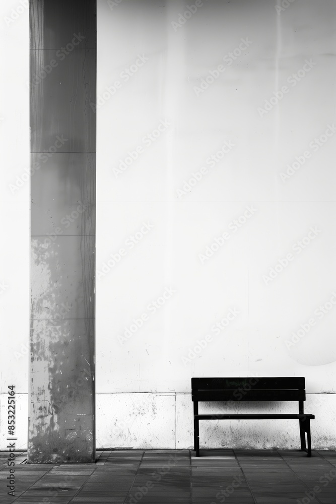 Aufkleber a bench is sitting in front of a wall. ai generated image