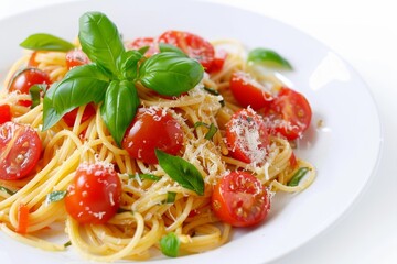Capellini Pasta Dish with Fresh Tomatoes, Basil, and Garlic Sauce