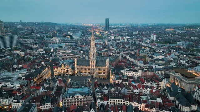 Aerial View of the Grand Place in Brussels, Europe. Famous landmark in Bruxelles.