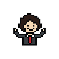 Cute pixel cartoon 8bit character business man businessman smart game vector for decoration business 8 bit male career smart character game vector.