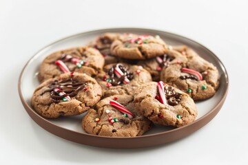 Fototapeta premium Christmas Candy Cane Cookies with Melted Chocolate