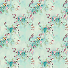 Abstract delicate botanical seamless pattern with leaves on twigs creating a vibrant artistic background.
