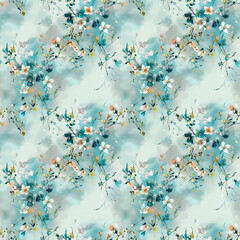 Abstract delicate botanical seamless pattern with leaves on twigs creating a vibrant artistic background.