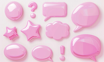 Pink speech bubbles isolated on white background. 3d render illustration.