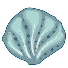 Cartoon cute blue seashell on a white background. Mollusk wavy shell, underwater creature. Sea animal vector illustration for prints, textiles, children s clothing design, prints, cards, stickers