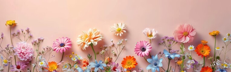 Festive Spring Floral Composition on Pastel Background with Copy Space