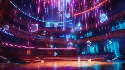 Obraz premium light, night, abstract, music, background, disco, blue, party, show, stage, technology, bright, design, dark, line, concert, hall, laser, club, futuristic, glowing, ray, spotlight, led, wallpaper, ill