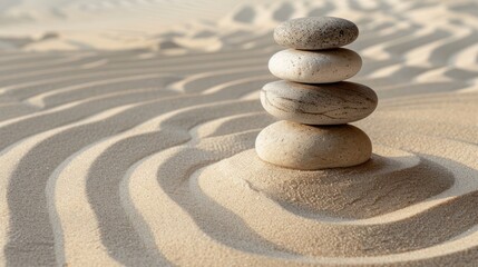 Zen Stones on Sand: Purity, Harmony and Balance - Spa Therapy Concept